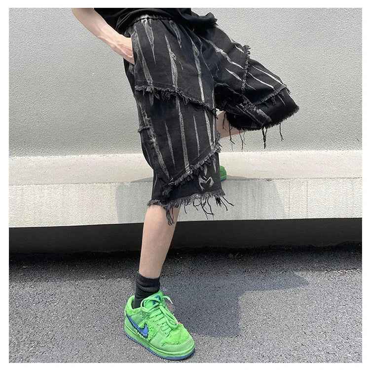 Mens Gothic Ripped Black Denim Jorts