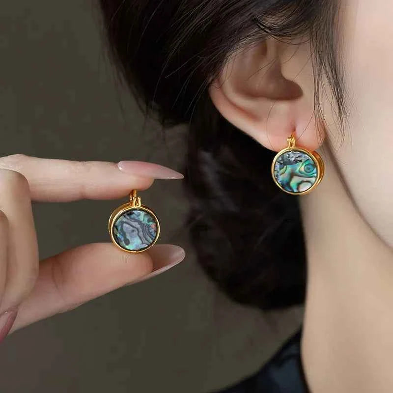 Trendy Gold Abalone Shell Round Earring