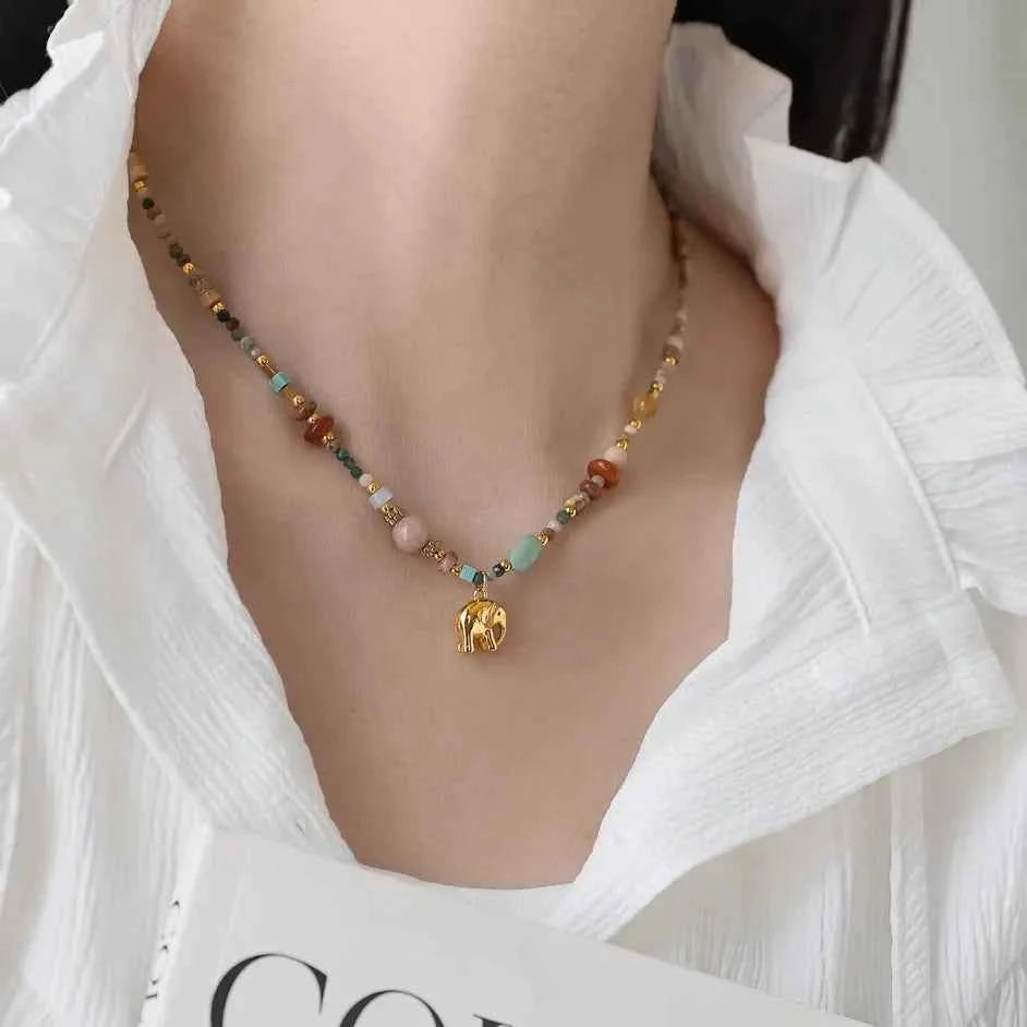 Elegant French Retro Stone Bead Necklace