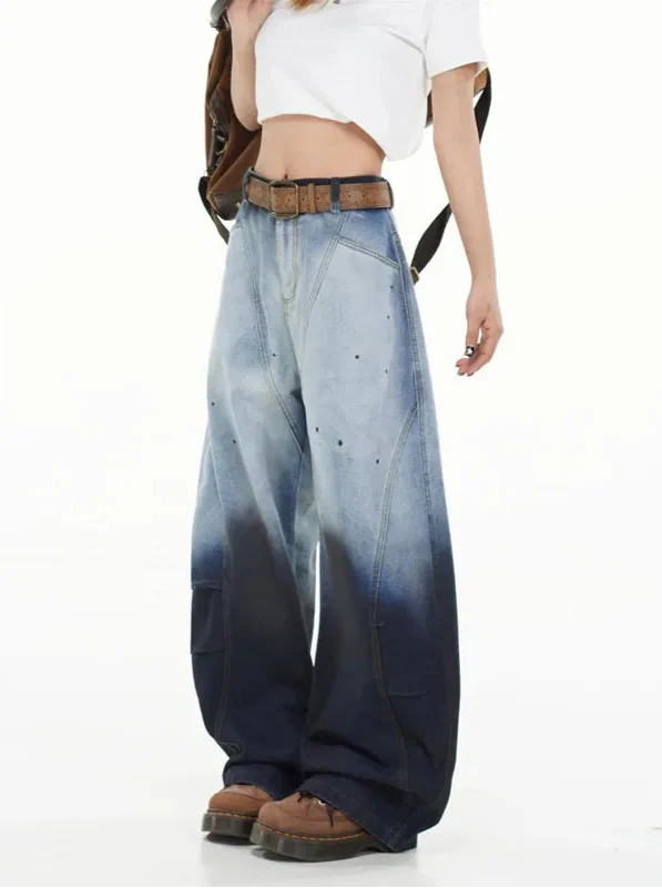 Vintage American Gradient Design Curved Jeans - Luxuryurbanwear