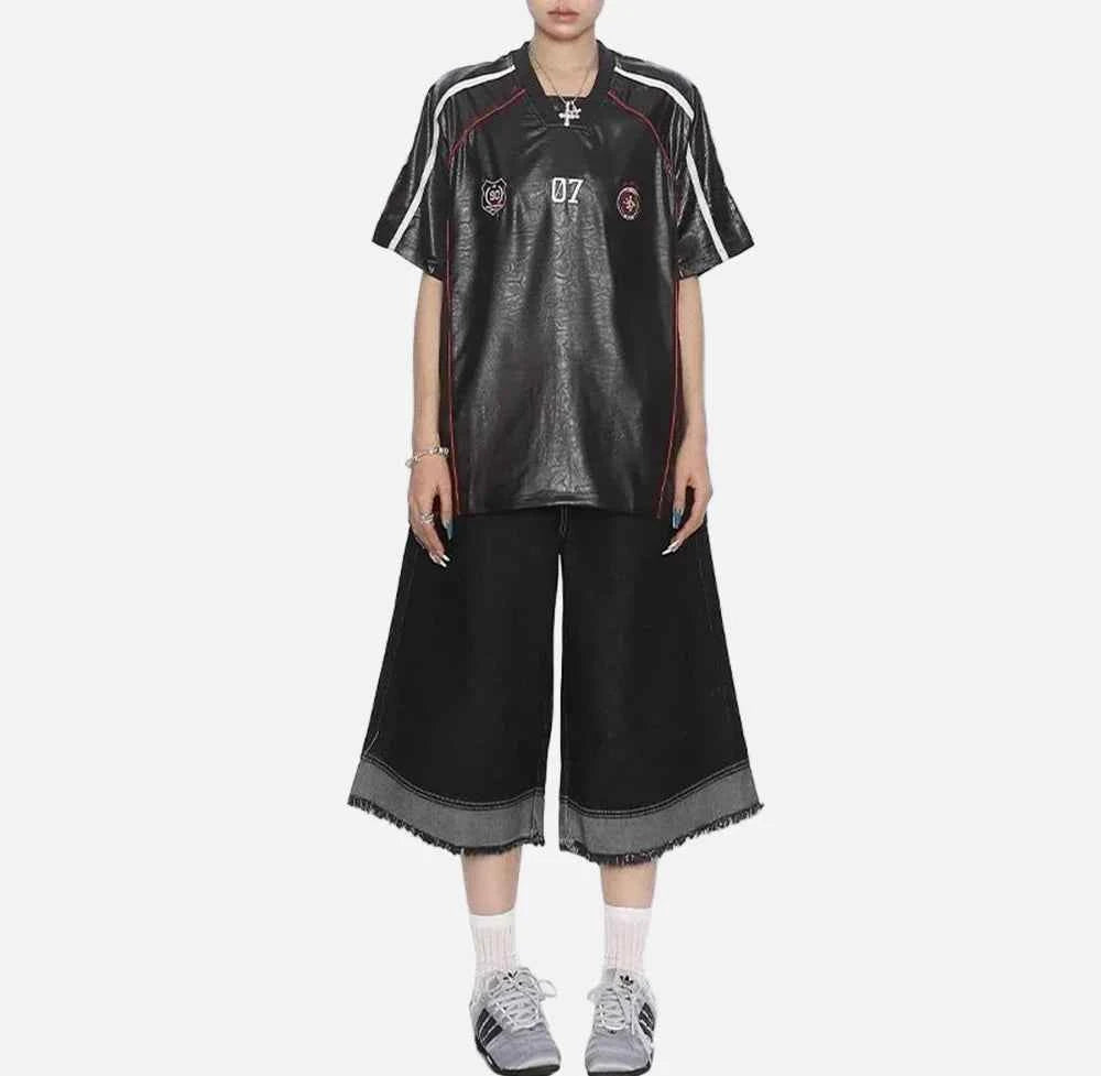 American Summer Short-Sleeved Leather T-Shirt