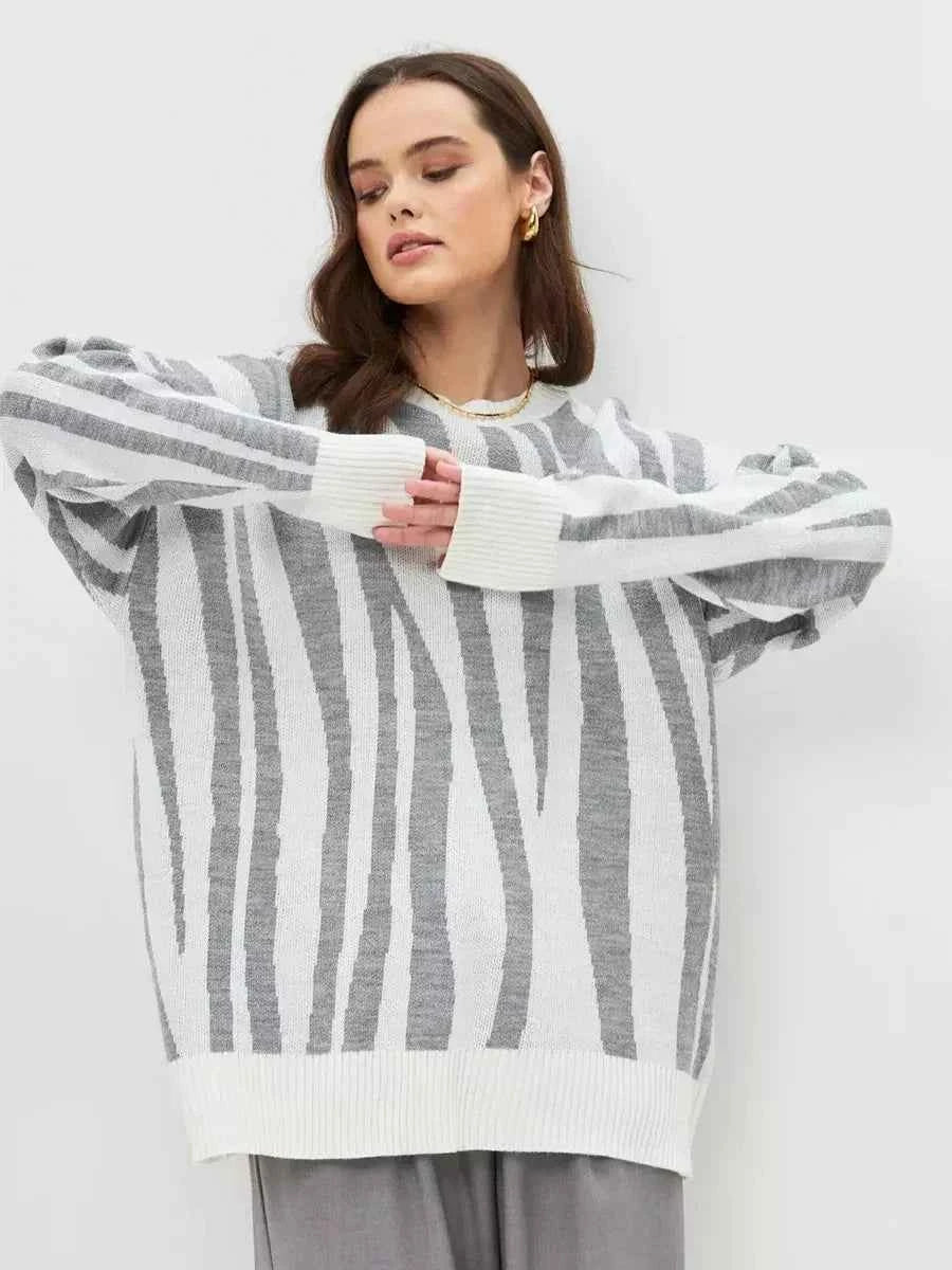 Women Striped Oversized Knitted Pullover Sweater