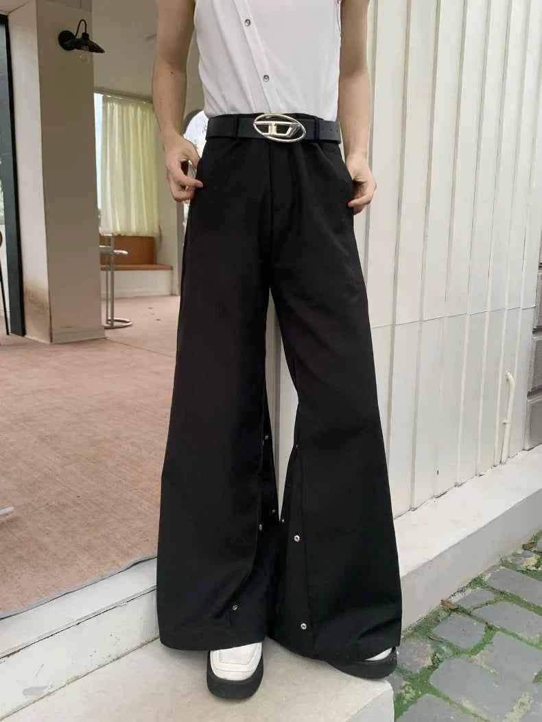 Deconstructed Loose Wide Leg Button Pants