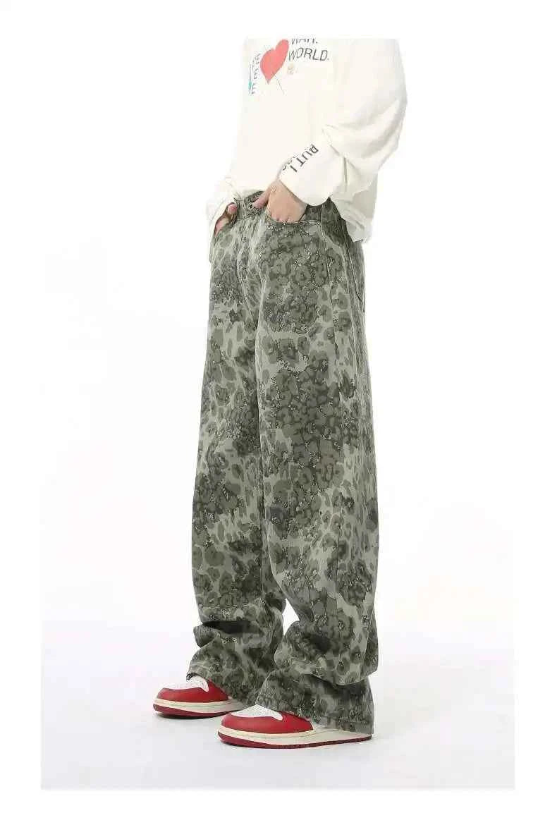 Effortless Hip Hop American Style Leopard Jeans