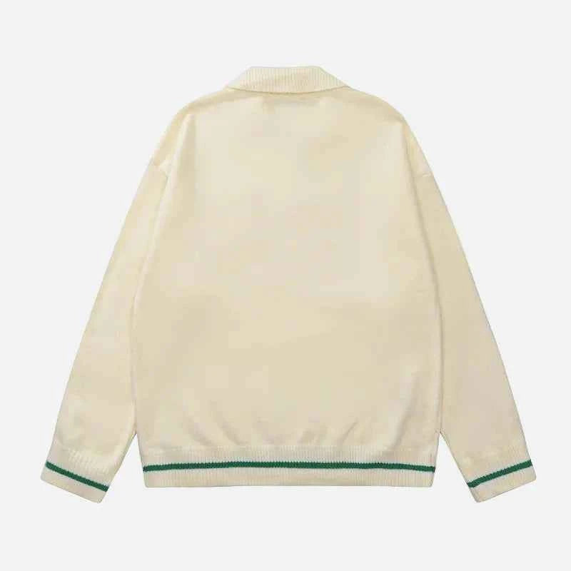 Y2K Preppy Striped Tie Collar Knit Sweater