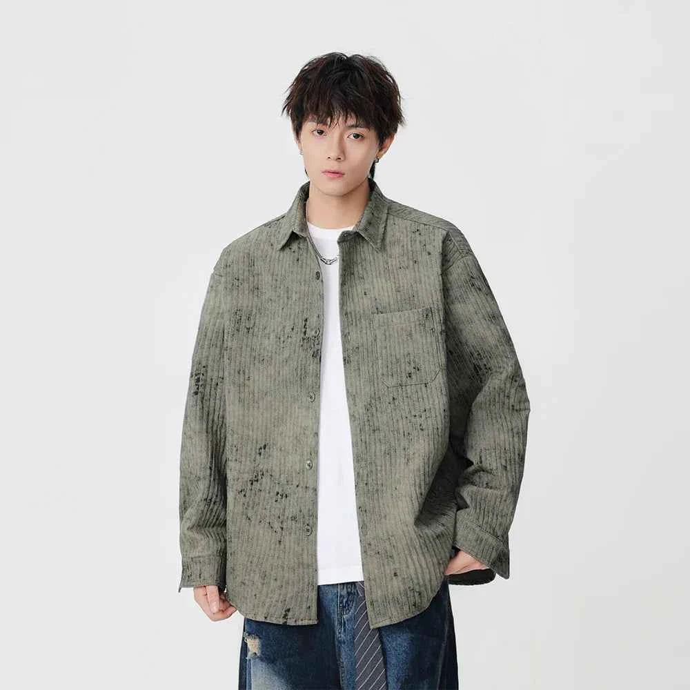 Distressed Corduroy Casual Long Sleeve Shirt