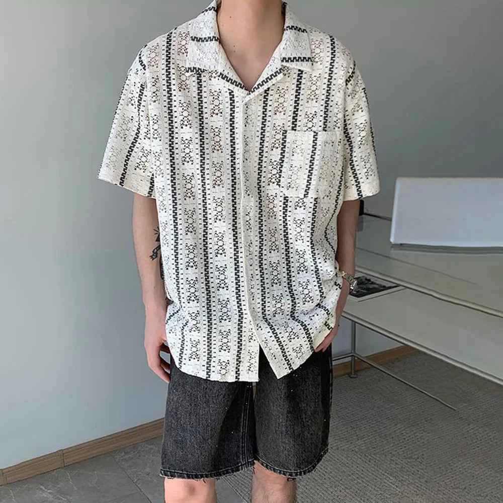Essential Mesh Hollow Striped Shirt