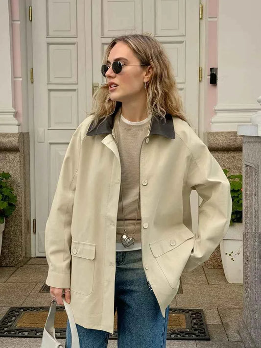 Women Colorful Loose Spliced Button Jacket