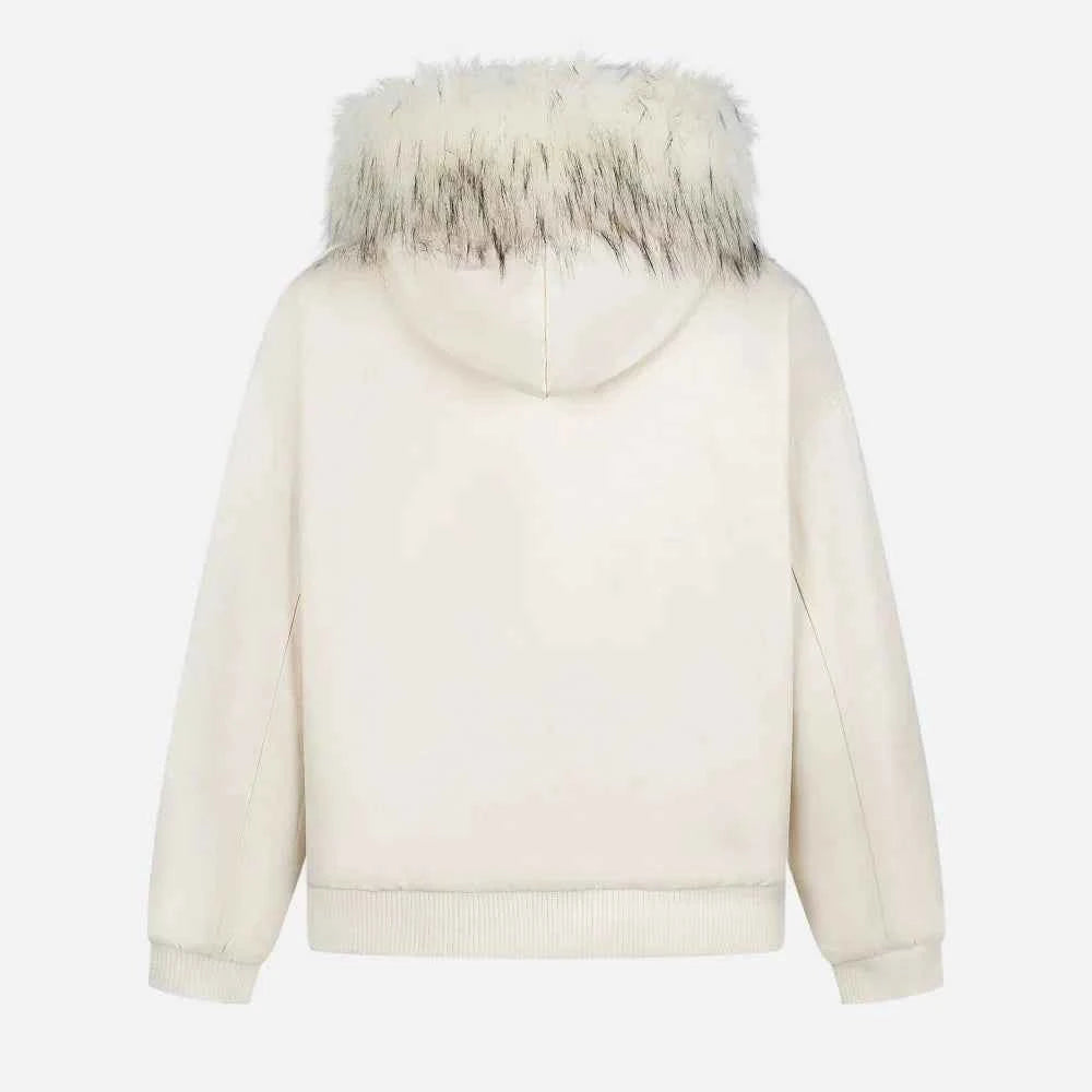 Camouflage Retro Print Faux Fur Hooded Jacket