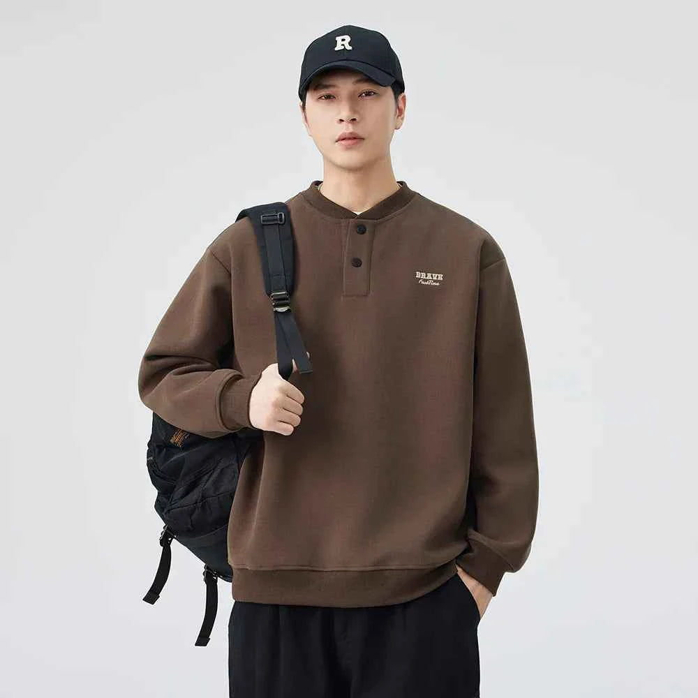 Soft Comfortable Casual Henley Neck Sweatshirt