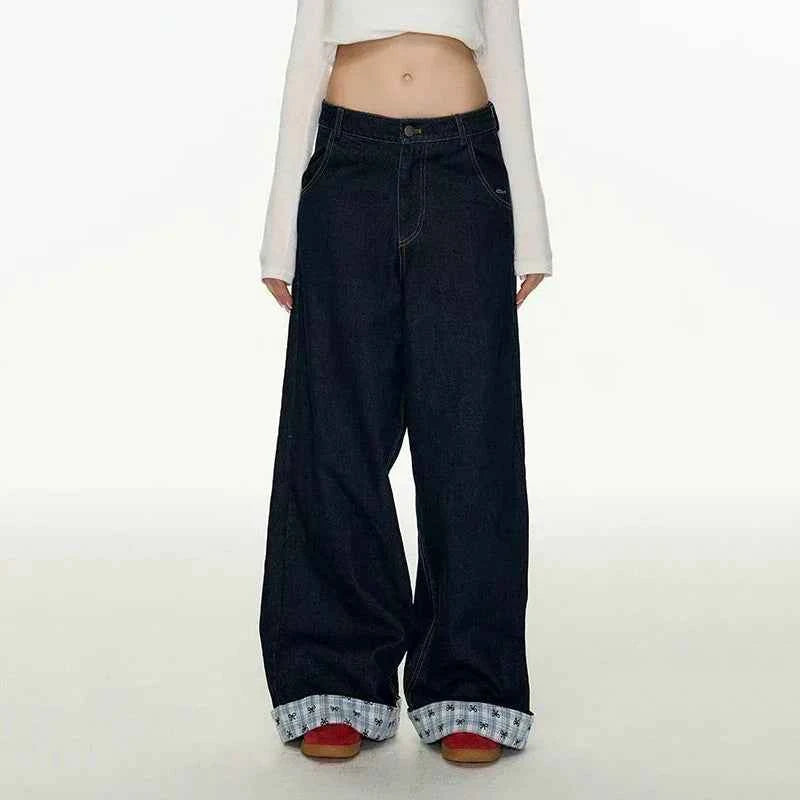Casual Plaid Patchwork Vintage High Waist Jeans