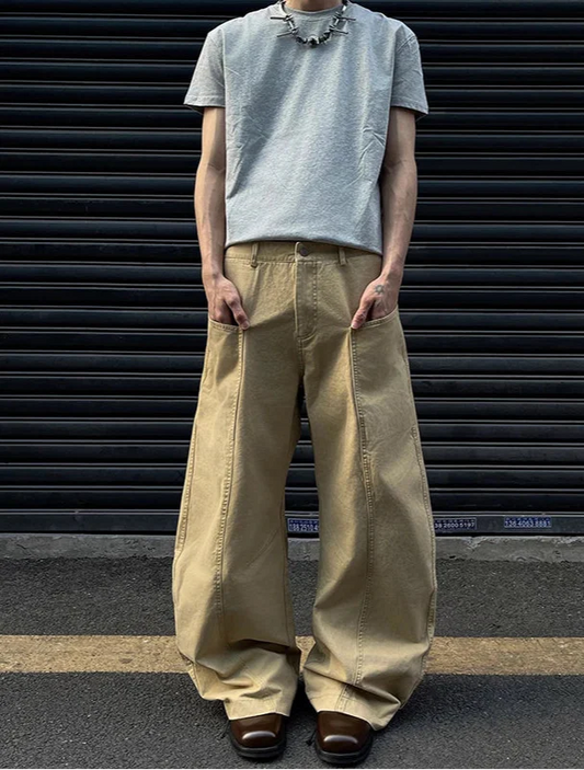 Vintage High Waist Khaki Cargo Jeans - Luxuryurbanwear