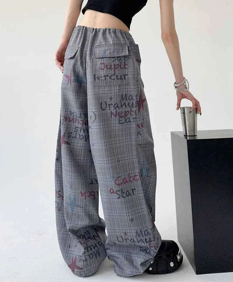 Hand-Painted Vintage Wide-Leg Casual Sweatpants