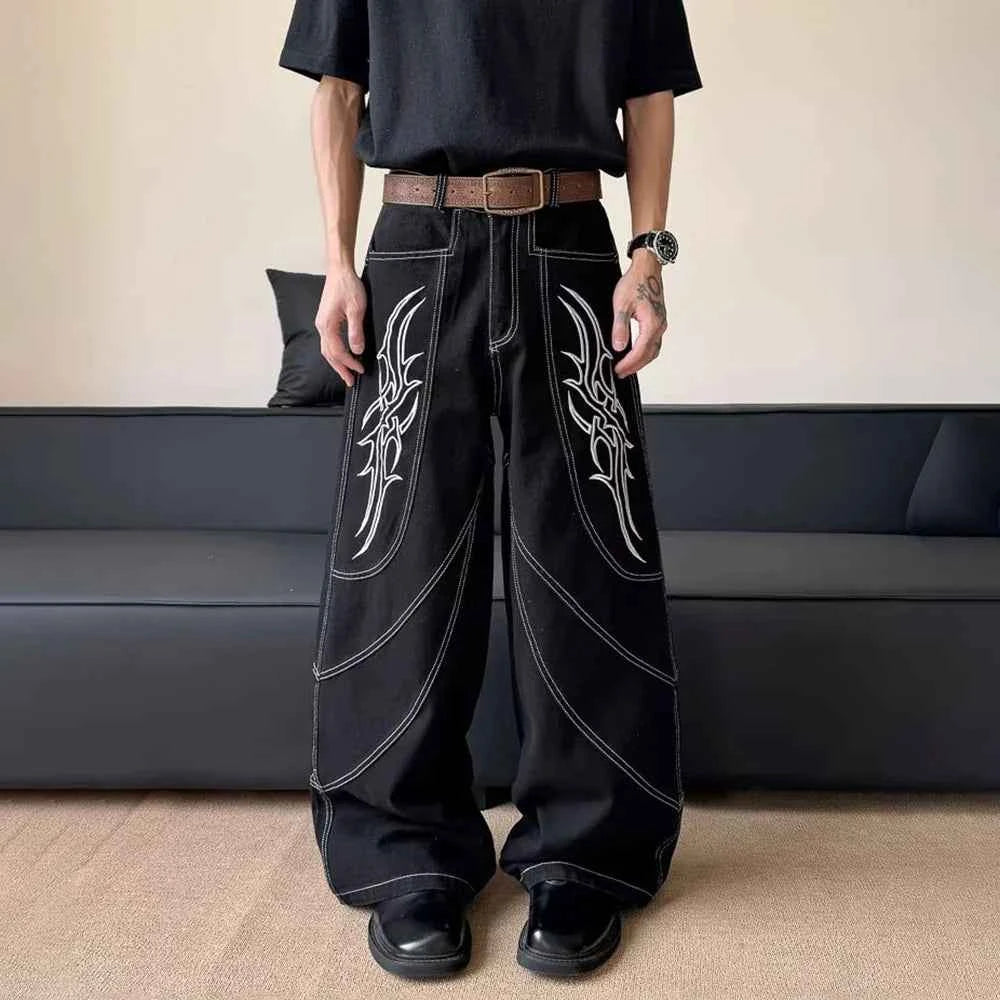 Vintage American Style Graphic Wide Leg Jeans