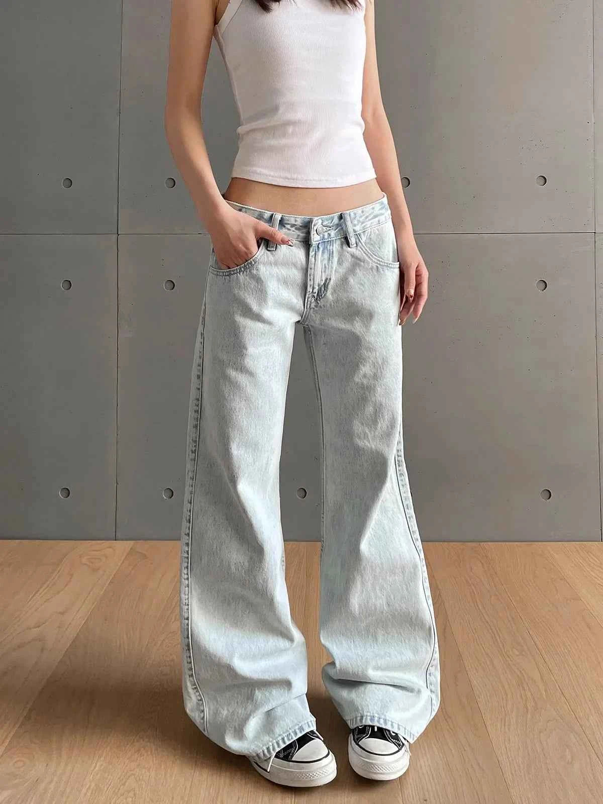 Vintage Low Waist Zipper Button Jeans