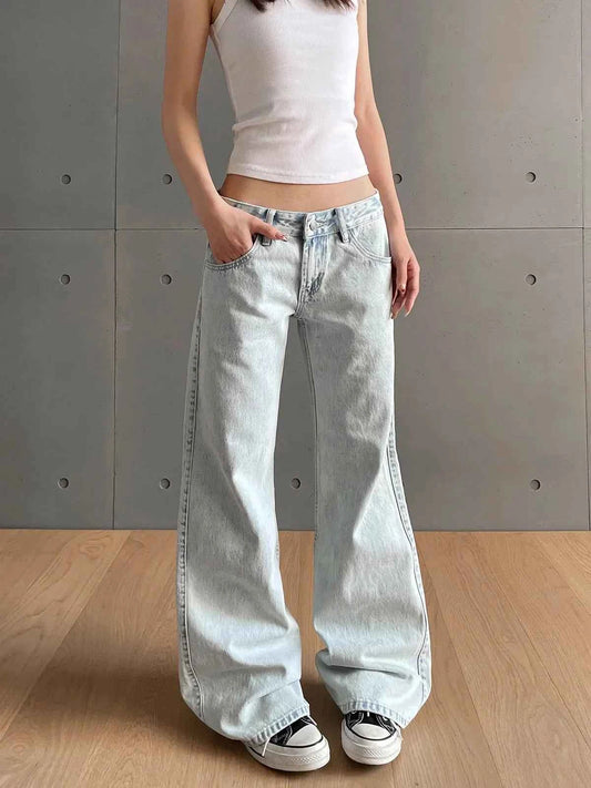 Vintage Low Waist Zipper Button Jeans