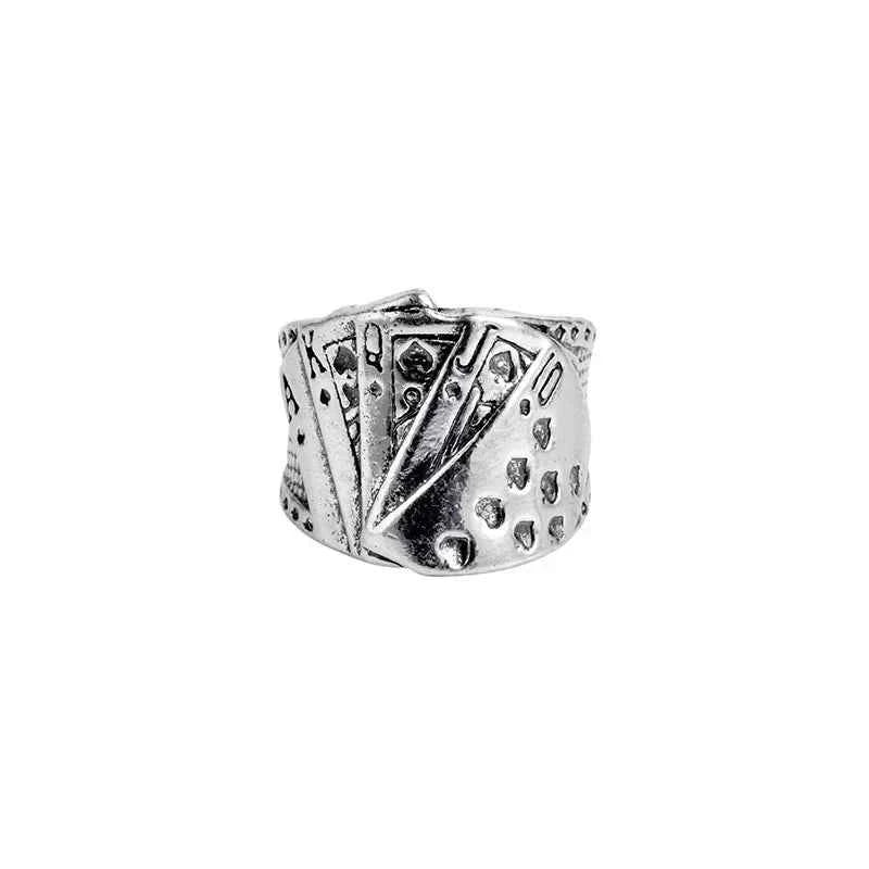 Silver Color Retro Poker Gothic Ring
