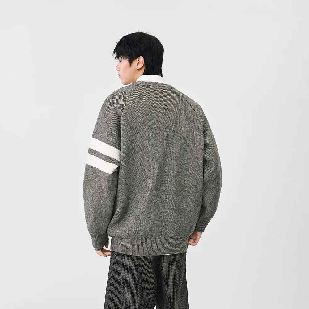 Striped Knit Crewneck Raglan Sleeve Sweater