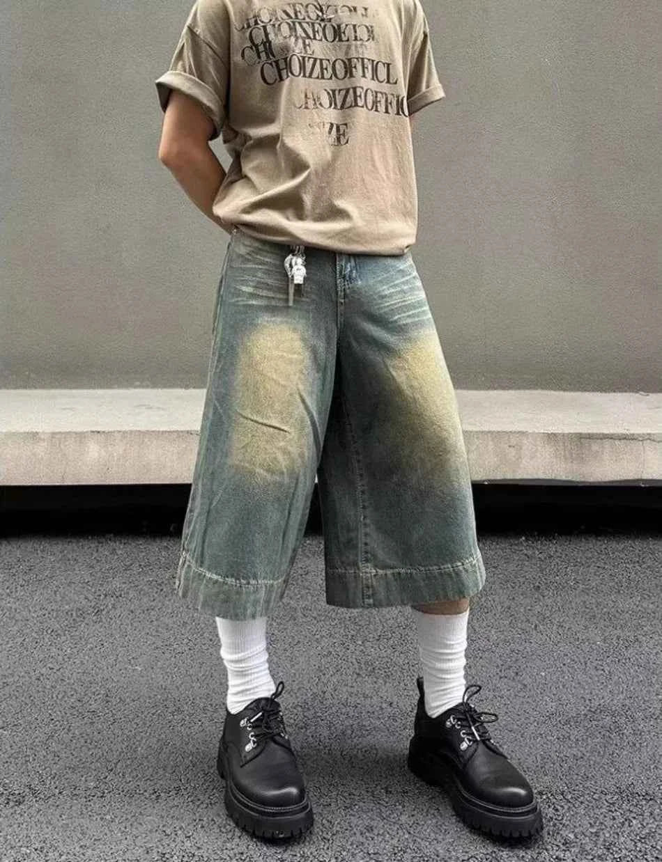 American Style Hip Hop Wide Leg Denim Jorts