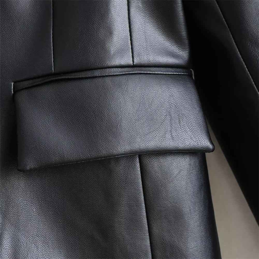 Trendy European Style Classic Suit Leather Coat