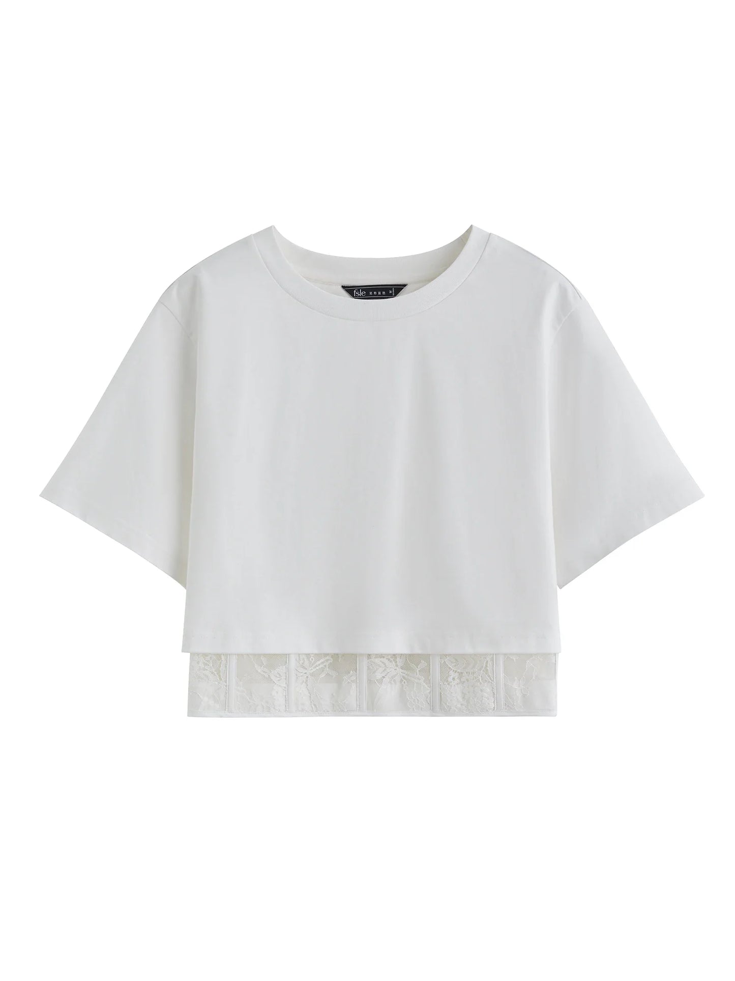 Chic Lace Spliced Cropped Waist T-Shirt - Luxuryurbanwear