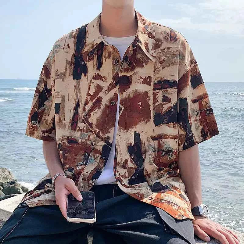 Casual Printed Loose Ice Silk Shirt