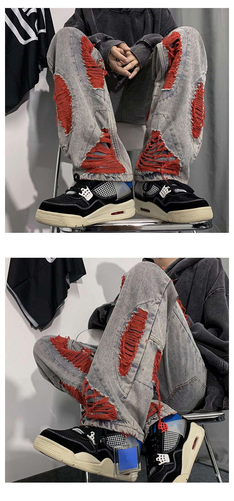 Denim Streetwear Ripped Patches Pants