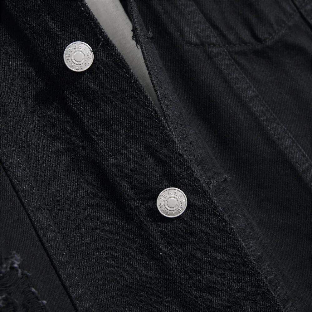 Distressed Denim Black Jacket