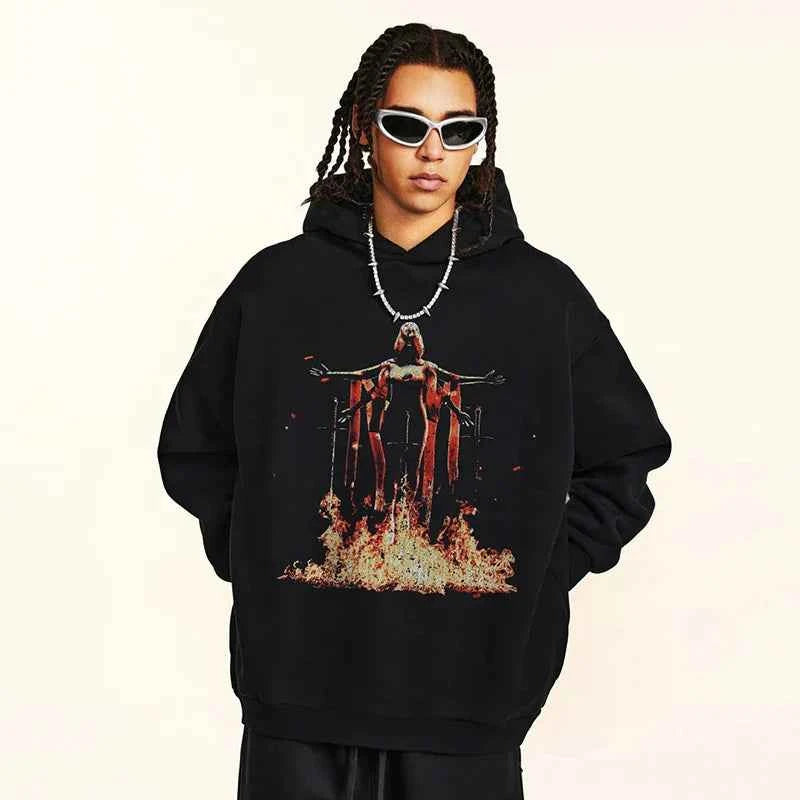 Retro Aesthetic Flaming Graphic Hoodie