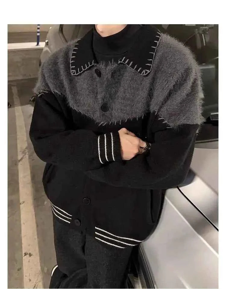 Men's Black Colorful Retro Knit Sweater