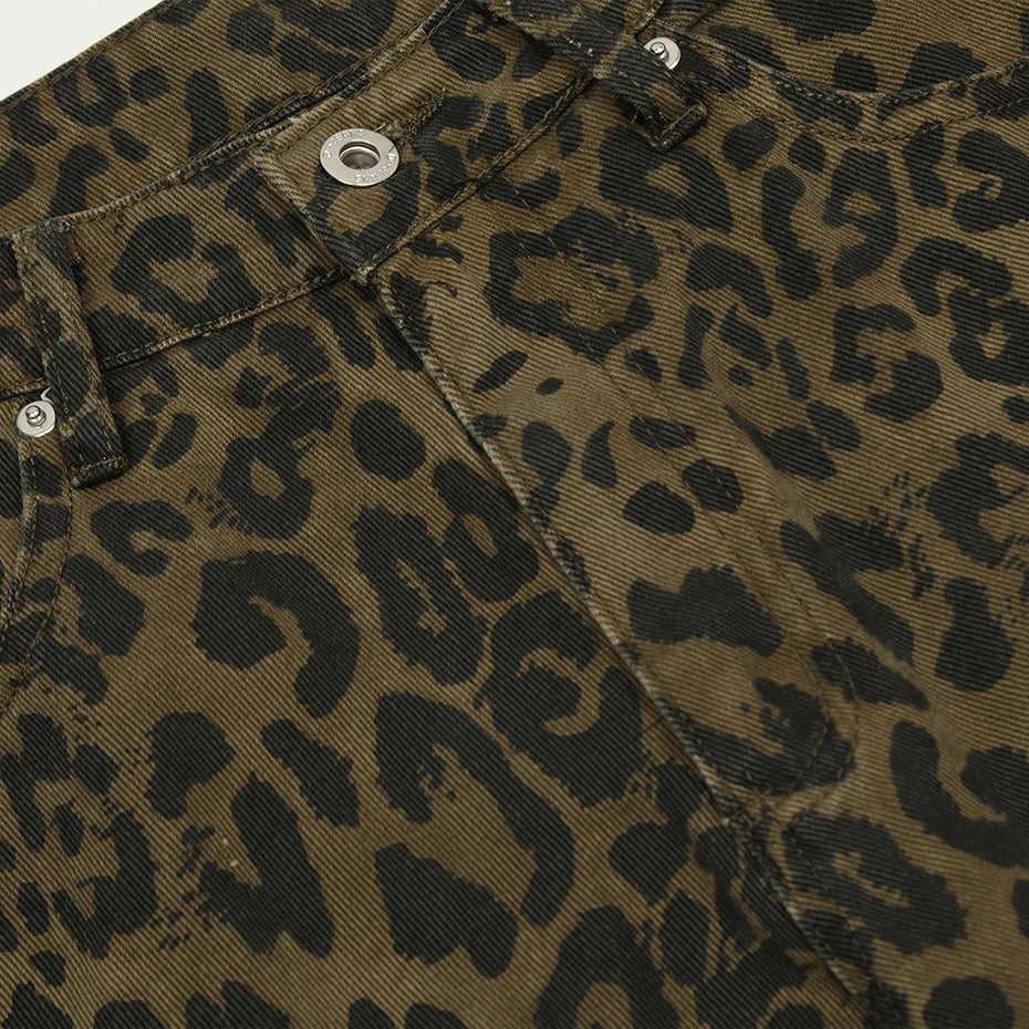Streetwear Leopard Denim Shorts