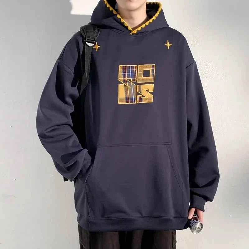 Plaid Splicing Oversized Fake Two Pieces Hoodie