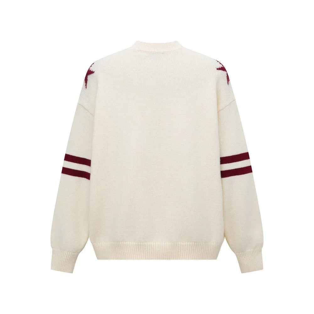 Casual Retro Letter Print Knitted V-Neck Sweater