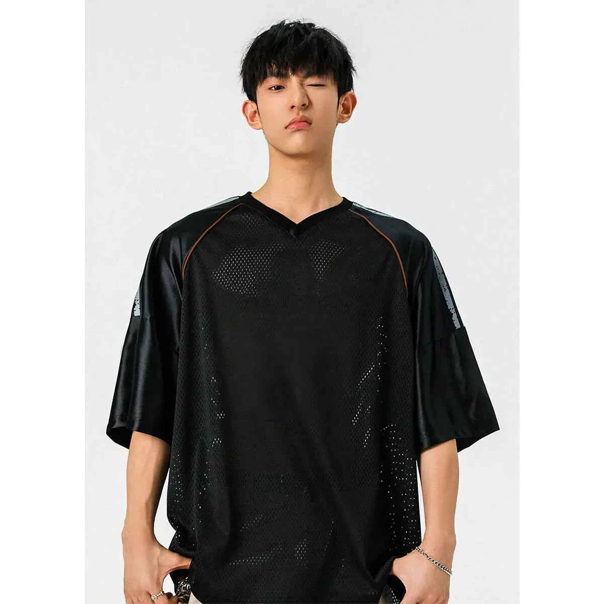 Casual Japanes Style Breathable Mesh V-Neck T-Shirt