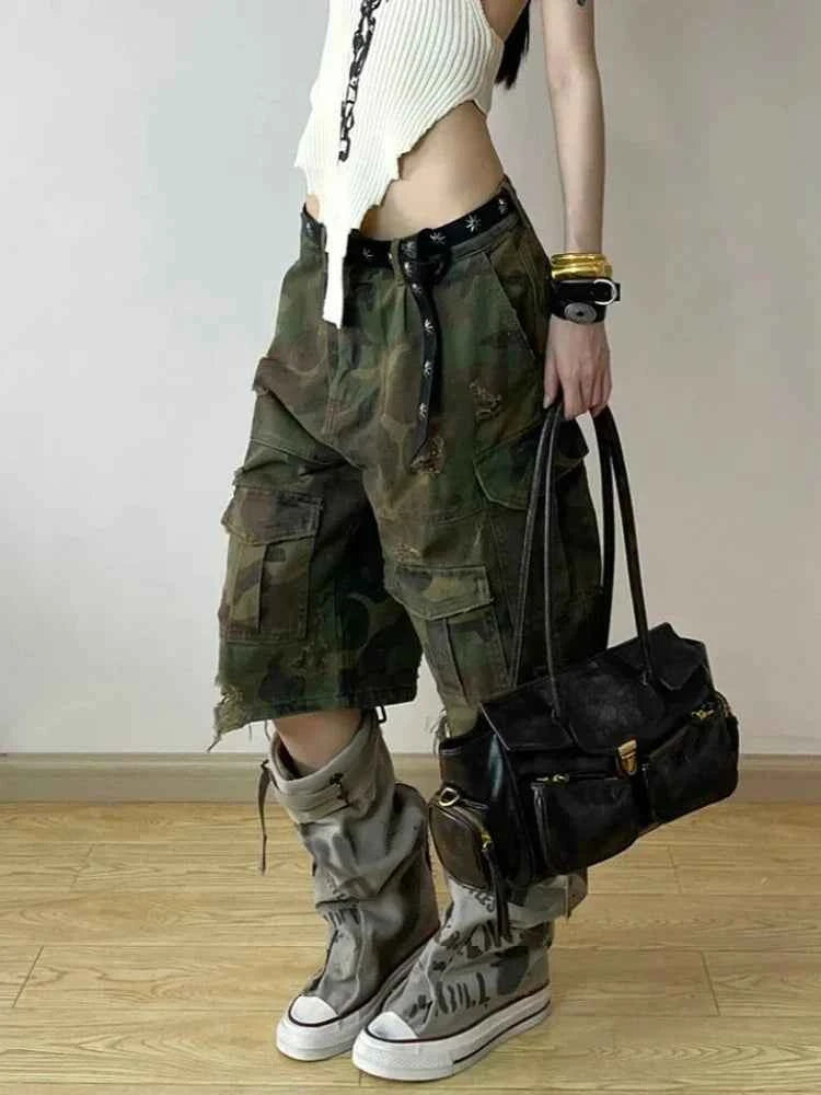 Vintage Camouflage High Waist Denim Jorts