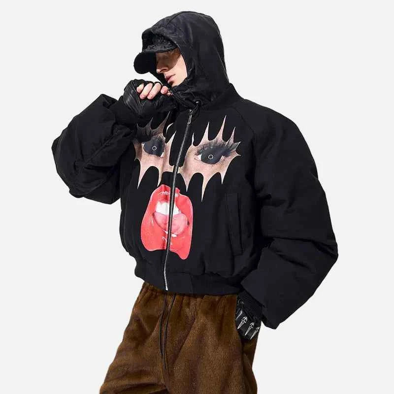 Thickened Pattern Printed Baseball Puffer Jacket