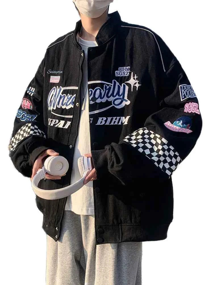Y2K Plaid Embroidered Vintage Racer Jacket