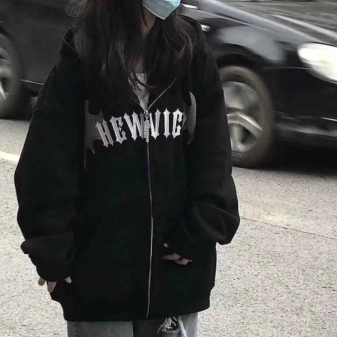 Streetwear Evil Horns Vintage Zip-Up Sweatshirt