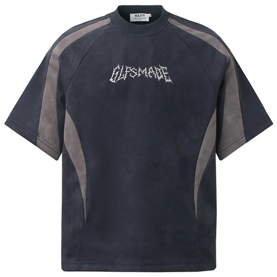 Streetwear Suede T Shirts Patchwork Oversized Hip Hop T-shirts
