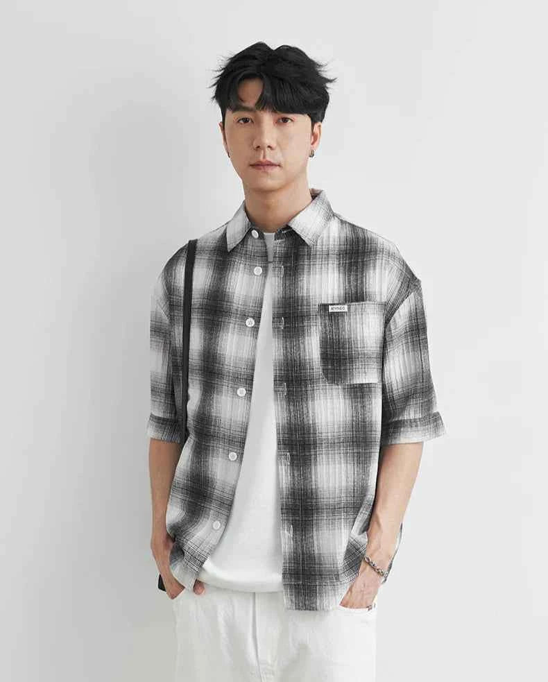 Stylish Casual Plaid Embroidered Short Sleeve Shirt