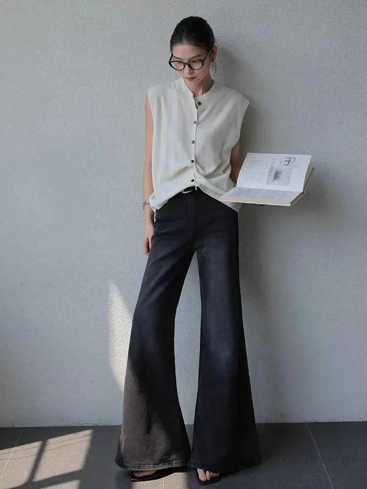 Women Stylish Flared Black Wide Leg Jeans
