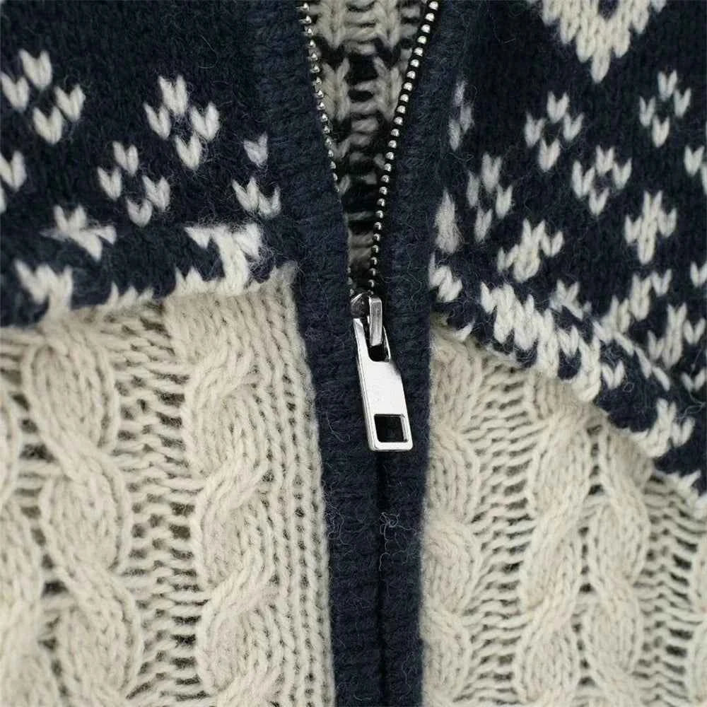 Elegant Jacquard Knitted Long Sleeve Cardigan