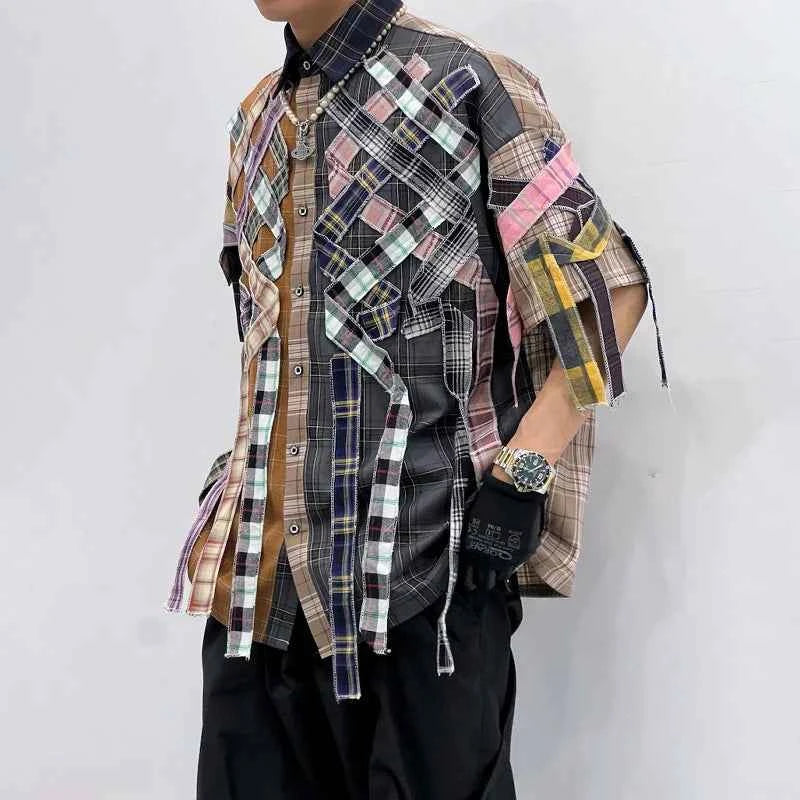 Summer Plaid Patchwork Tassel Loose Shirt