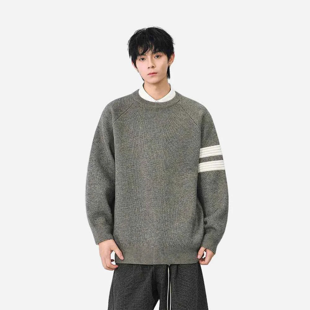 Striped Knit Crewneck Raglan Sleeve Sweater