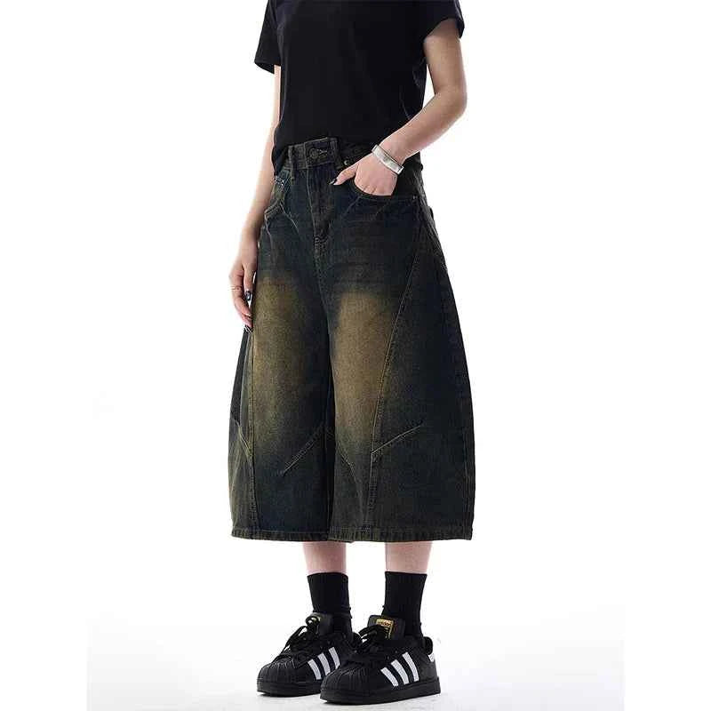 Insulated Streetwear Gothic High Waist Cargo Denim Jorts