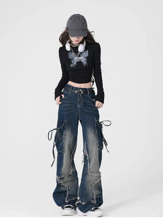 Vintage Star Girl Wide Leg Jeans - Luxuryurbanwear