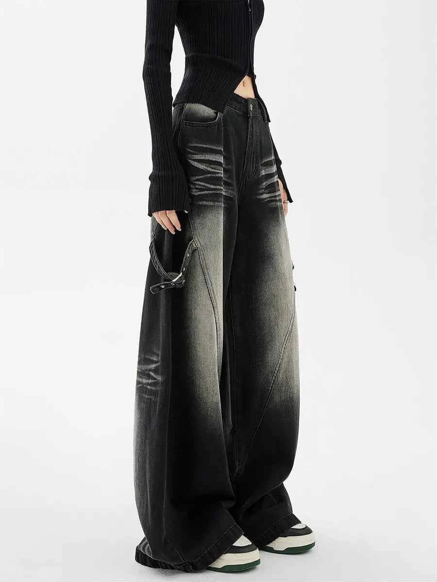 Vintage Washed Straight Leg Black Jeans