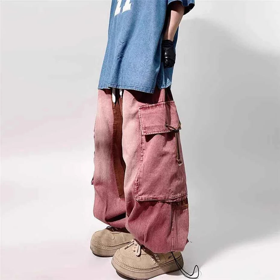 Vintage Streetwear Washed Pink Cargo Jeans