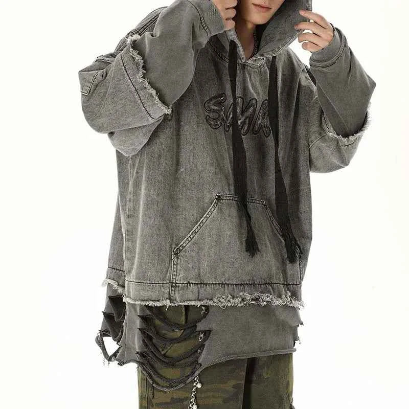 Oversized Vintage Hip Hop Ripped Hoodie