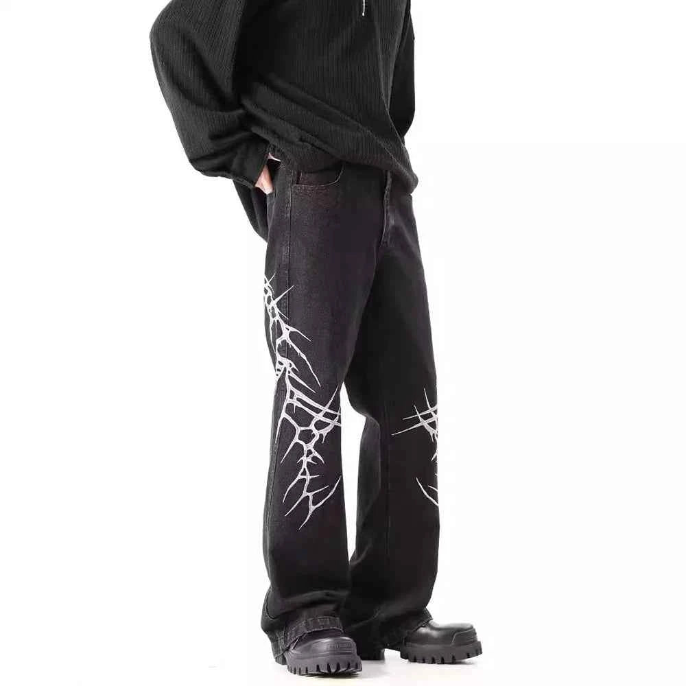 Y2K Black Loose Straight Embroidered Jeans